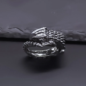 Vintage silver dragon scale open ring in retro hip-hop style with adjustable metal band