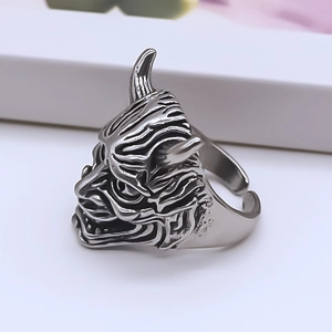Vintage Hannya Maske Ring mit verstellbarem offenem Band und Retro-Metallic-Finish
