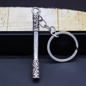 Chinese Style Ruyi Jingu Bang Staff Metal Keychain Vintage Silver Alloy Pendant Backpack Charm Fashion Jewelry Gift