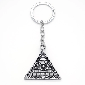 Porte-clés punk rétro en métal avec pendentif triangle Œil de la Providence argenté