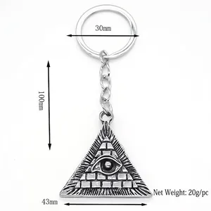 Porte-clés punk triangle argenté avec pendentif œil de la providence et mesures