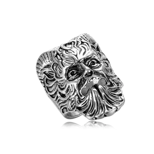 Vintage silver-tone Pan priest adjustable open ring for men featuring detailed nordic carving