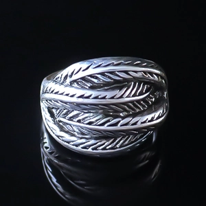 Vintage Punk Feather Alloy Open Ring For Men Retro Gothic Hip Hop Adjustable Finger Ring Statement Jewelry Gift