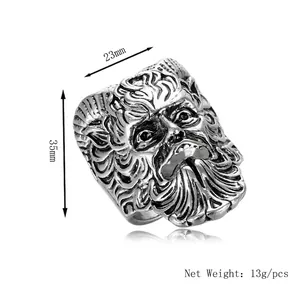 Vintage Pan mask ring for men in silver finish with adjustable open band design