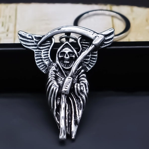 Gothic Grim Reaper Winged Skeleton Keychain Alloy Scythe Pendant Key Ring Fashion Bag Charm Gift For Men Women