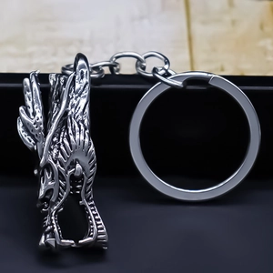 Porte-clés en Métal Tête de Dragon Chinois Vintage Pendentif en Alliage Argent Antique Tête de Loup pour Clés et Sac à Dos