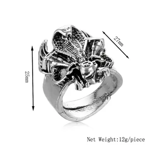 Retro gothic king cobra snake ring in vintage alloy with detailed embossed snake head style