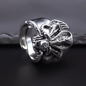 Vintage gothic king cobra ring with punk mechanical hollow out texture in silver finish