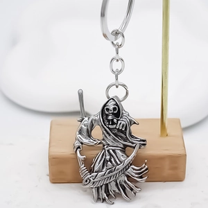 Gothic grim reaper scythe keychain in vintage silver alloy for bags and accessories