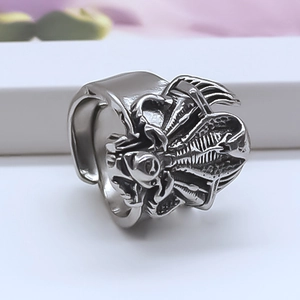 Retro silver adjustable king cobra ring with punk style snake carving for men and women