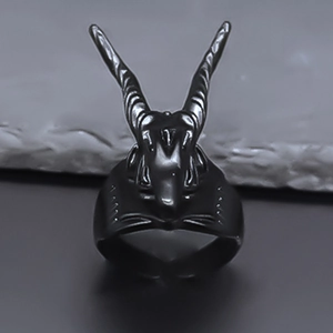 Punk Gothic Goat Head Open Ring Vintage Matte Black Alloy Animal Horn Adjustable Finger Ring For Unisex Jewelry Accessories