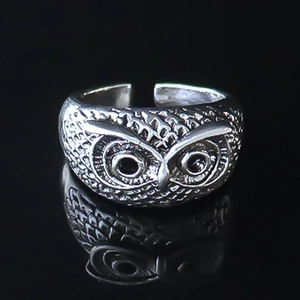 Vintage Alloy Owl Adjustable Open Ring For Men Hip Hop Rap Style Retro Silver Color Animal Statement Ring Jewelry Gift