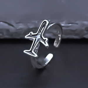 Minimalist silver airplane open ring with an adjustable band design for women