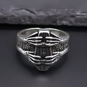 Retro Gothic Punk Skeleton Hand Open Ring For Men Women Antique Silver Alloy Adjustable Biker Style Finger Jewelry