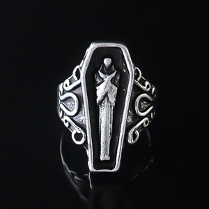 Gothic Punk Coffin Ring For Men Women Vintage Skull Mummy Skeleton Relief Open Adjustable Alloy Hip Hop Retro Jewelry Ring