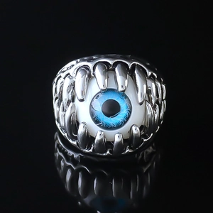 Gothic Punk Evil Eye Open Ring For Men Women Retro Silver Color Claw Baring Teeth Demon Eye Adjustable Fashion Jewelry Gift