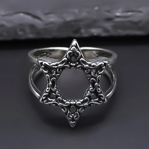 Vintage Punk Hollow Hexagram Adjustable Ring For Men Alloy Geometric Star Of David Open Ring Hip Hop Streetwear Jewelry Gift