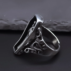 Gothic punk coffin ring for men made of vintage alloy with detailed interior relief