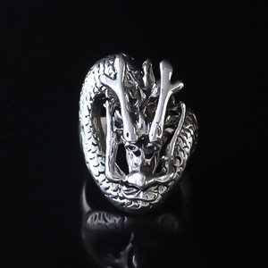 Vintage Gothic Punk Dragon Open Ring For Men Adjustable Silver Color Alloy Animal Zodiac Mythical Creature Finger Ring Jewelry