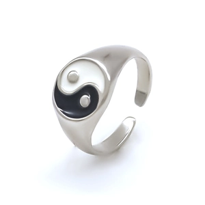 Adjustable silver Tai Chi ring featuring classic black and white Yin Yang symbol