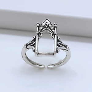 Vintage silver gothic ring with open adjustable band and hollow architecture design