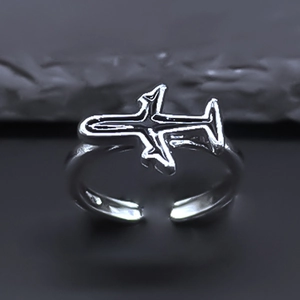 Minimalist Alloy Airplane Open Ring For Women Men Creative Adjustable Silver Color Black Drip Oil Plane Fashion Finger Jewelry