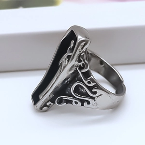 Gothic punk coffin ring in vintage silver finish with adjustable band for men and women