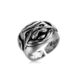 Retro bulldog ring in punk style with antique silver finish and adjustable open band