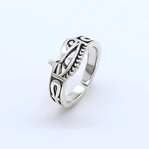Vintage silver Horus eye and Ankh sign ring with adjustable open band design