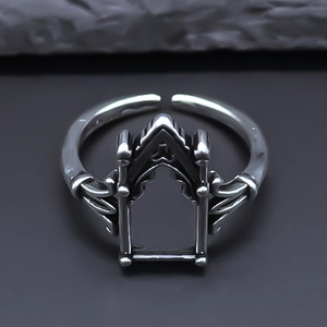 Vintage Gothic Gate Of Space-Time Alloy Open Ring Geometric Architectural Carved Finger Ring Jewelry For Men Women Gift