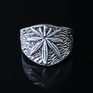 Men's Vintage Alloy Leaf Open Ring Retro Punk Hip Hop Adjustable Finger Ring Silver Color Personalized Streetwear Jewelry