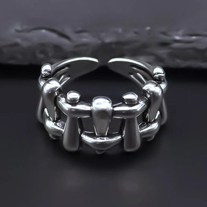 Vintage Punk Hip Hop Alloy Adjustable Open Ring Geometric Lattice Hollow Out Braided Texture Unisex Streetwear Jewelry