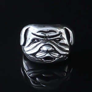 Vintage Bulldog Head Ring Punk Hip Hop Adjustable Alloy Pug Ring For Men Streetwear Individual Fashion Jewelry