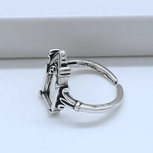Gothic architectural window design silver ring with adjustable open band and vintage finish