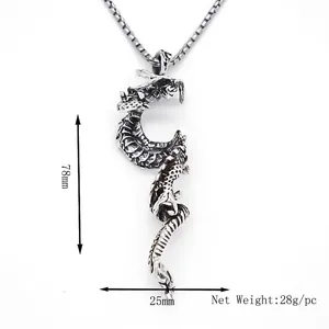 Dragon pendant necklace in vintage alloy style, dragon scale detail with box chain jewelry