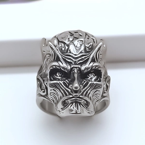 Detailed close-up of a silver Night King monster ring with intricate ice textures