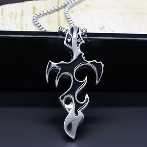 Vintage Punk Gothic Tribal Flame Pattern Cross Pendant Necklace Alloy Electroplated Chain For Men Women Jewelry Gift