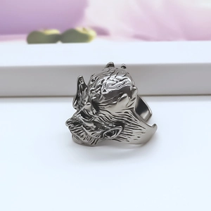 Gothic style long-horned monster adjustable ring in gun black metal finish for men