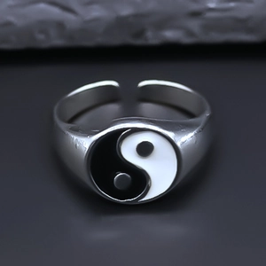 Vintage Chinese Style Tai Chi Yin Yang Open Ring Alloy Electroplated Enamel Adjustable Finger Ring For Men Women Fashion Jewelry Gift
