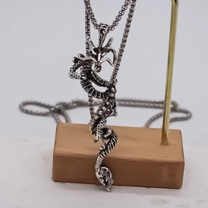 Detailed silver dragon pendant necklace in a stylish creative alloy design for men and women