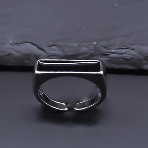 Minimalist Alloy Geometric Rectangle Open Ring Adjustable Silver Color Black Drip Oil Finger Jewelry For Unisex Couple