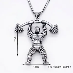Ανδρικό κολιέ με μενταγιόν πρωταθλητή bodybuilding από γυαλισμένο ανοξείδωτο ατσάλι στυλ