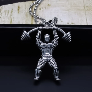 Κολιέ με Μενταγιόν Πρωταθλητή Bodybuilding Άρσης Βαρών Κράμα Ασημί Δύναμη Fitness Αθλητής Πανκ Κοσμήματα για Άνδρες Σπορ