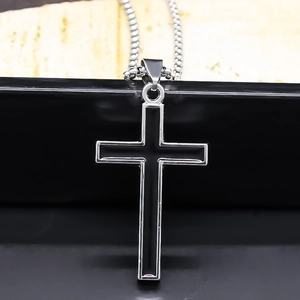 Collier Pendentif Croix en Alliage Minimaliste pour Hommes Femmes Unisexe Noir Argent Couleur Bijoux Style Rue Punk