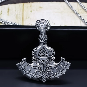 Viking Battle Axe Pendant Necklace Retro Alloy Nordic Valknut Symbol Pendant For Men Women Silver Electroplated Jewelry