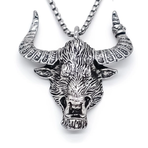 Collana vintage da uomo in acciaio inossidabile con ciondolo a testa di toro e catena