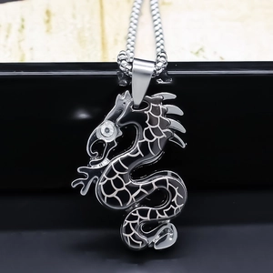 Collier Pendentif Dragon en Alliage Vintage pour Hommes Femmes Oeil en Strass Argent Style Chinois Chaîne Boîte Bijoux Hip Hop Punk Cadeau