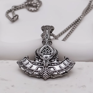 Vintage stainless steel Viking Valknut anchor pendant necklace with embossed details