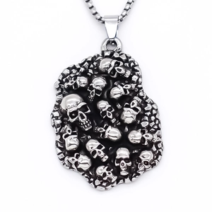 Collier en acier inoxydable avec pendentif crâne style punk rétro et chaîne maille