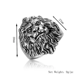 Bague tête de lion rétro pour homme en argent avec hauteur 30mm et poids net de 9g